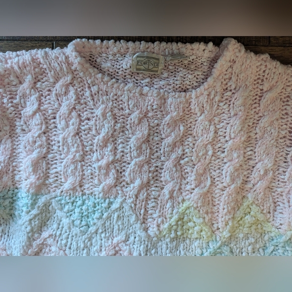 Forindi Women's 100% Acrylic Soft Pastel Rainbow Thick Striped Sweater Sz Small - Picture 10 of 14